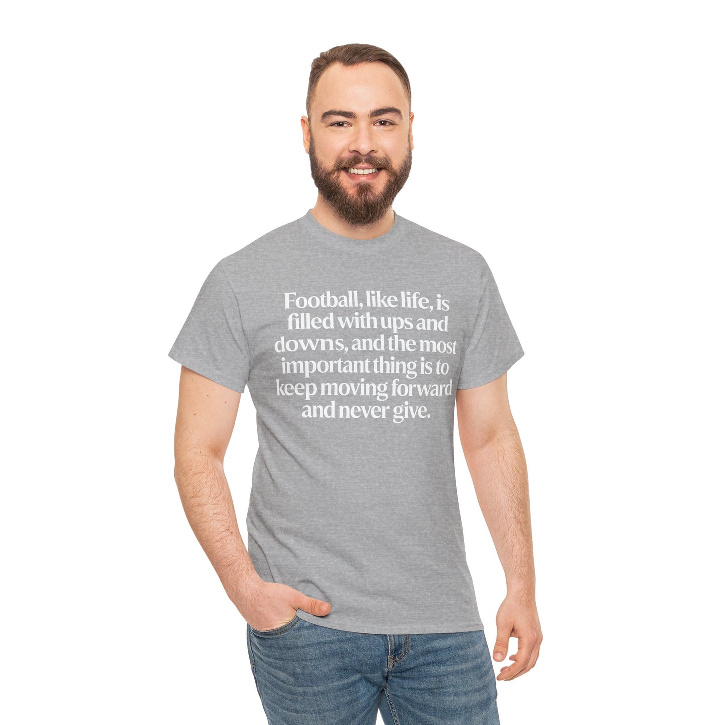 Inspirational Football Quote Tee — "Football, like life... keep moving forward"