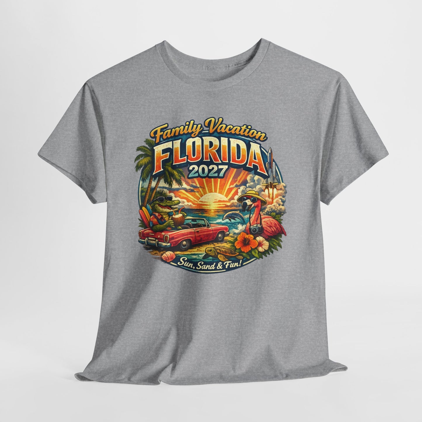Florida Family Vacation 2027 T-Shirt — Retro Sunset Beach Design
