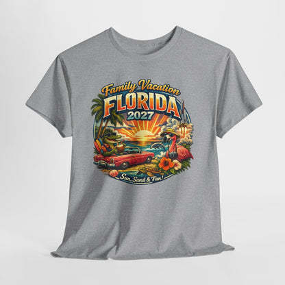Florida Family Vacation 2027 T-Shirt — Retro Sunset Beach Design