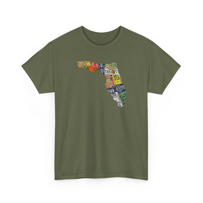 Florida License Plate Map T-Shirt — Vintage State Silhouette Tee