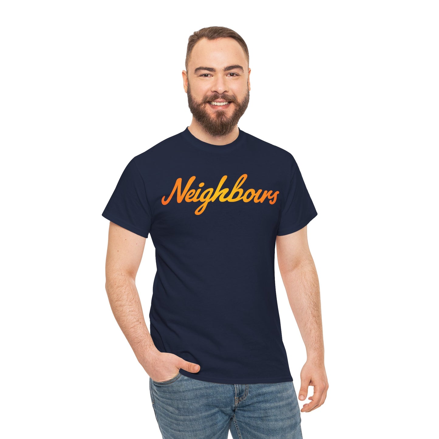 Neighbours Script T‑Shirt — Retro Orange Neighborhood Tee