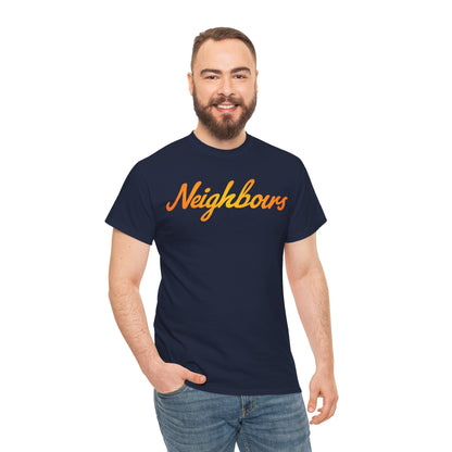 Neighbours Script T‑Shirt — Retro Orange Neighborhood Tee
