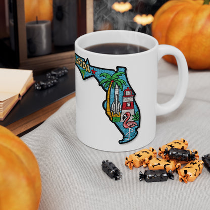Florida State Map Coffee Mug – Retro Palm Trees, Lighthouse & Flamingo 11oz/15oz