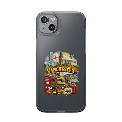 Manchester Landmark Clear Phone Case — Cityscape Collage Design