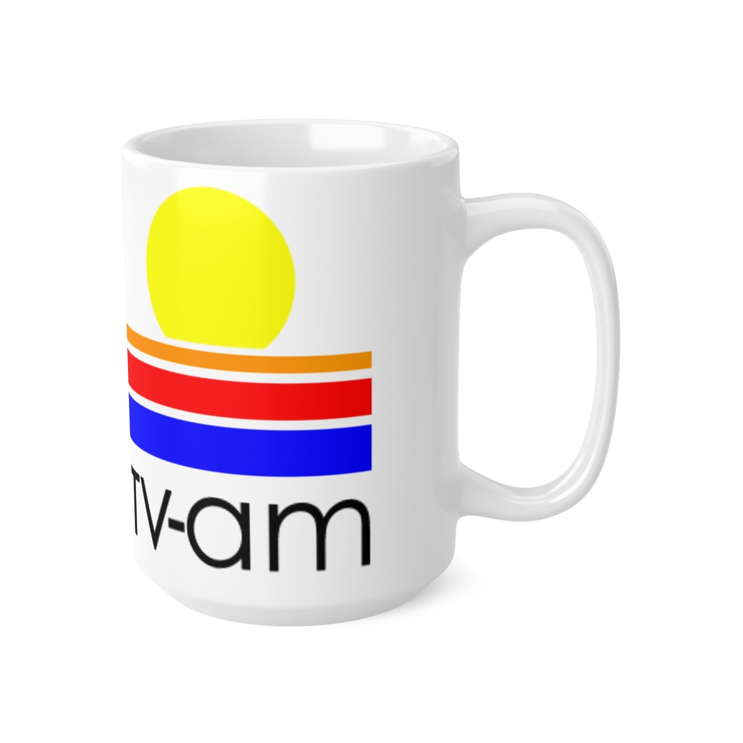 Retro Sunrise TV-AM Ceramic Mug — Vintage 80s Striped Logo Coffee Cup (11oz, 15oz)