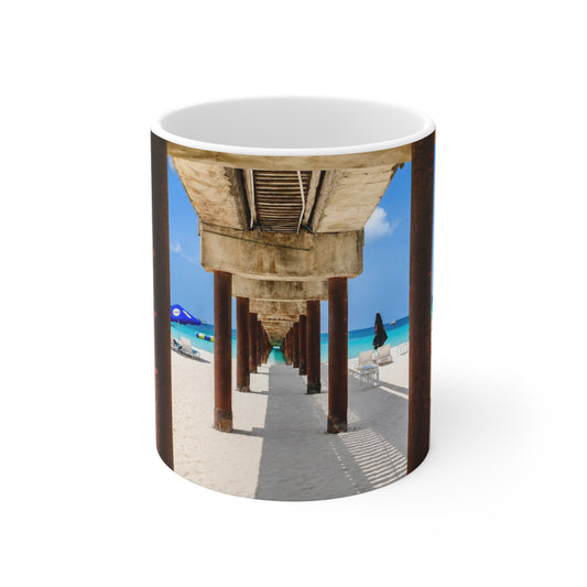 Barbados Beach Pier Photo Mug — Tropical Ocean View Coffee Cup (11oz & 15oz)