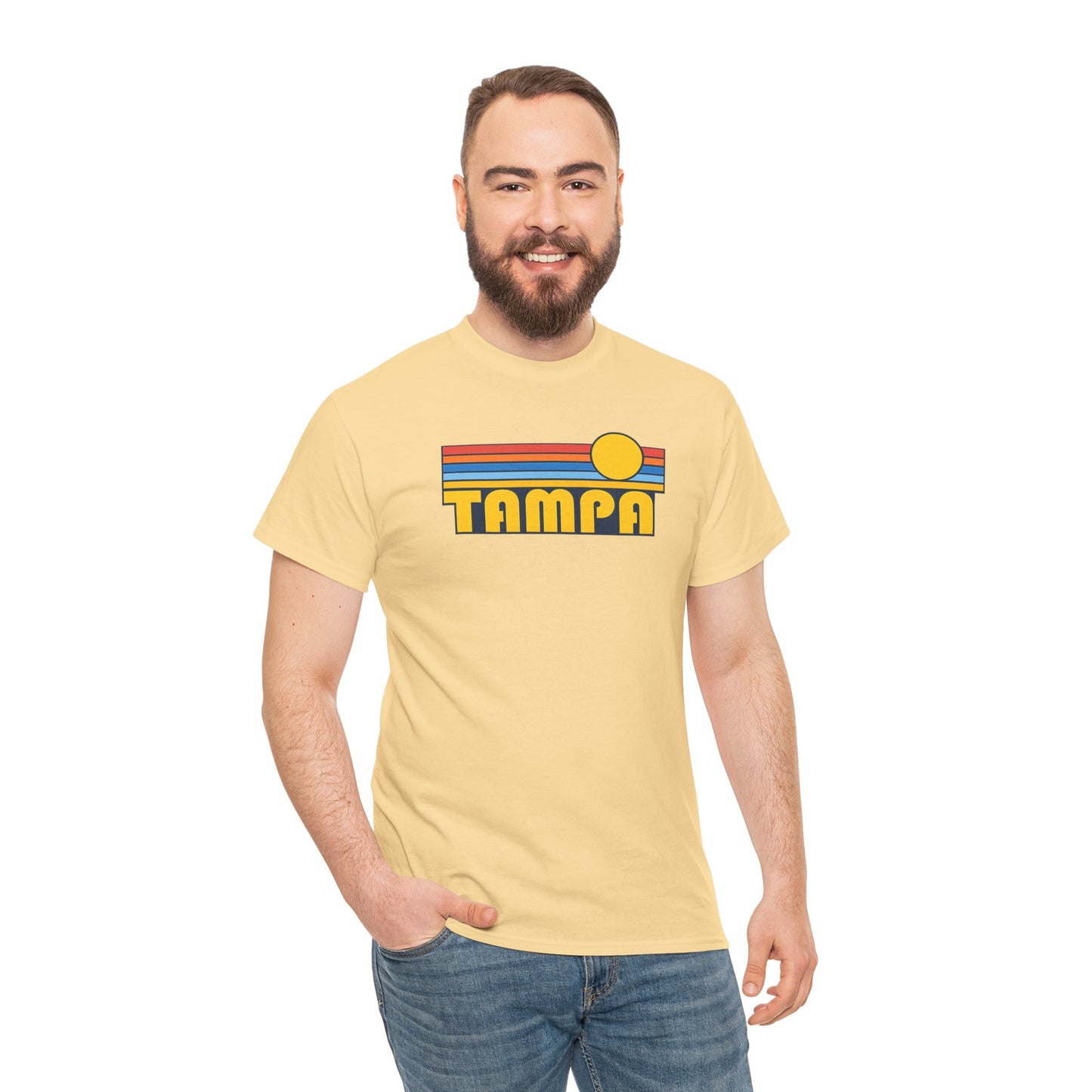 Tampa Retro Sunset T-Shirt — Vintage 70s Striped Beach Tee