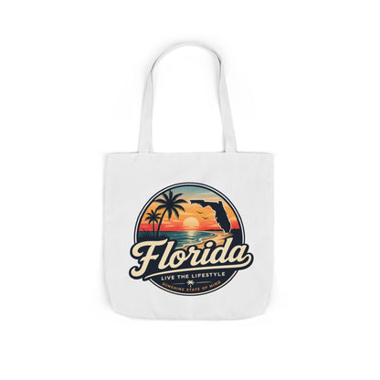 Florida Sunset Canvas Tote Bag — Retro Palm Beach Design