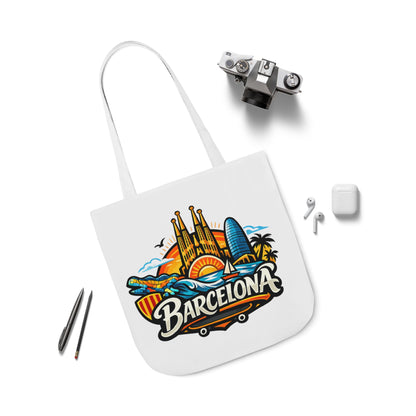 Barcelona Skyline Canvas Tote Bag — Colorful Travel Souvenir Tote
