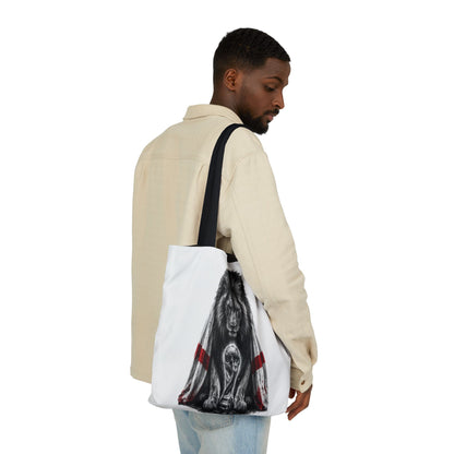 England Lion Guardian Canvas Tote — Protective Lion & Cub Illustration Tote Bag