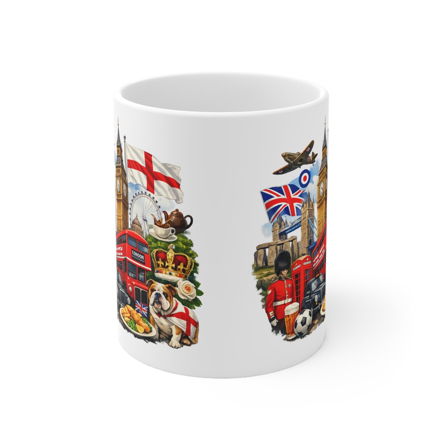 London Icons Ceramic Coffee Mug — London Landmarks & Union Jack Design (11oz, 15oz)