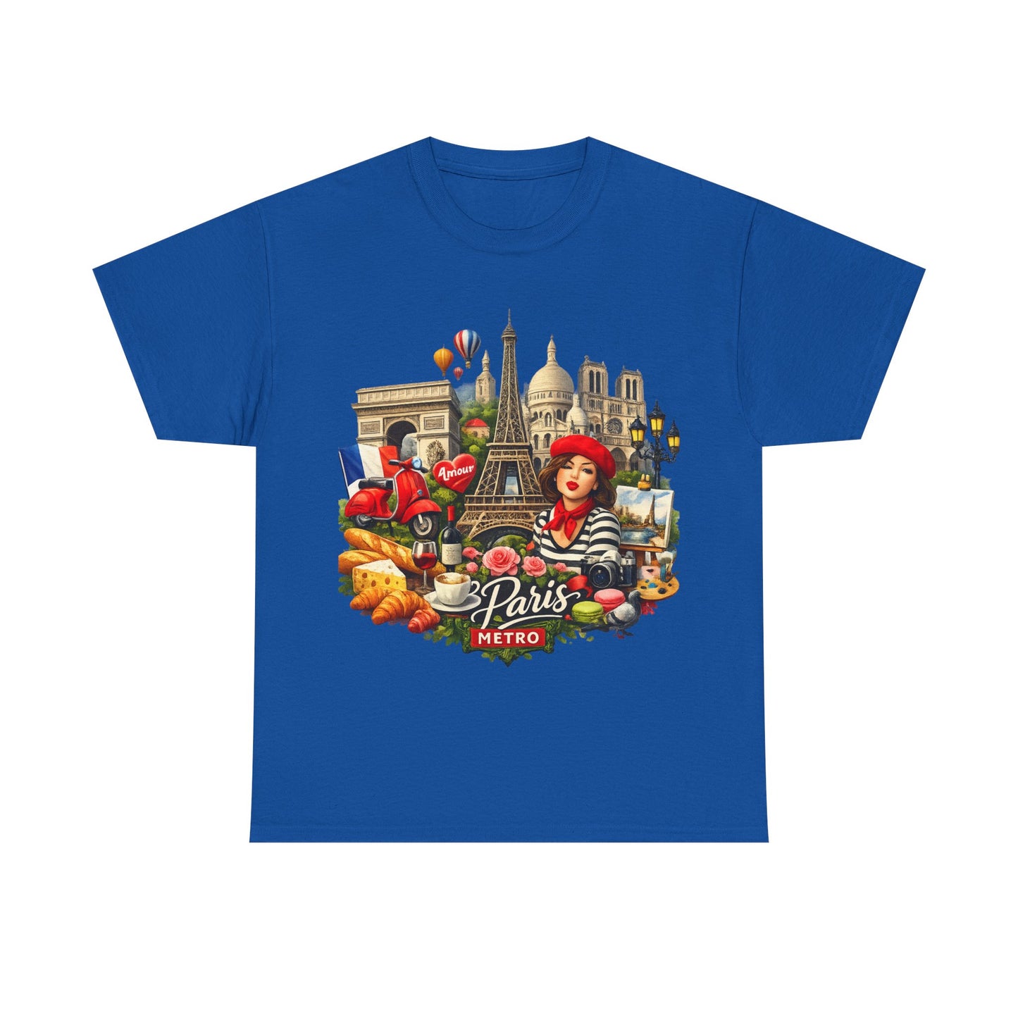 Paris Montage Tee — Eiffel Tower, Croissant & Metro Vintage Travel T‑Shirt