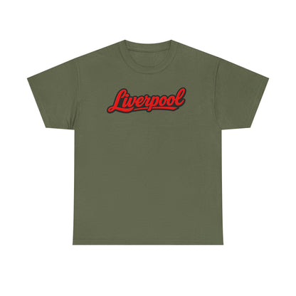 Liverpool Script T-Shirt — Retro Red Script Football Fan Tee
