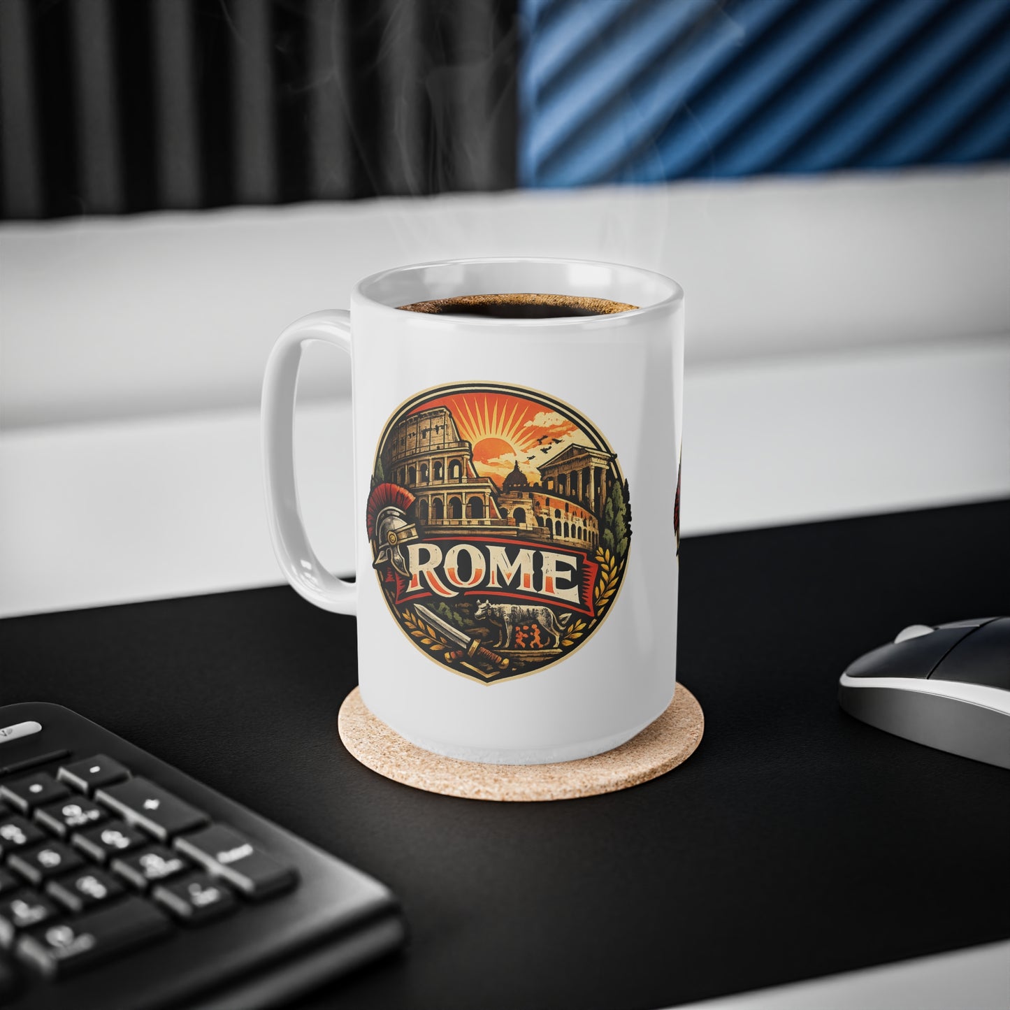 Rome Vintage Emblem Ceramic Coffee Mug — Colosseum & Legion Travel Souvenir (11oz/15oz)