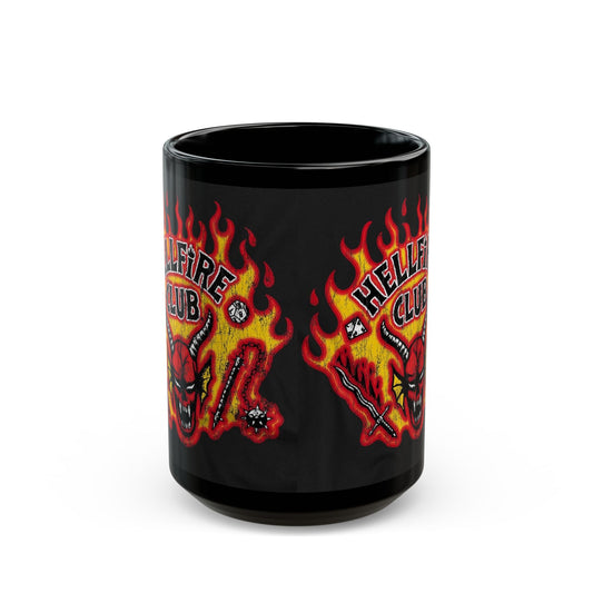 Hellfire Club Black Mug — Flaming Demon Skull Coffee Cup (11oz & 15oz)
