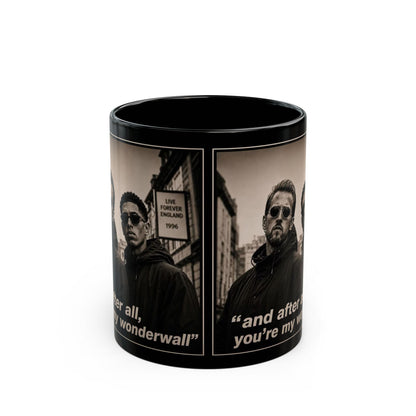 Kane and Bellingham Lyric Photo Black Mug — “and after all, you’re my wonderwall” Band Tribute Coffee Cup
