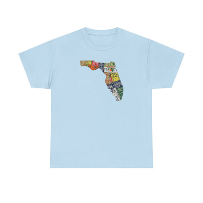 Florida License Plate Map T-Shirt — Vintage State Silhouette Tee