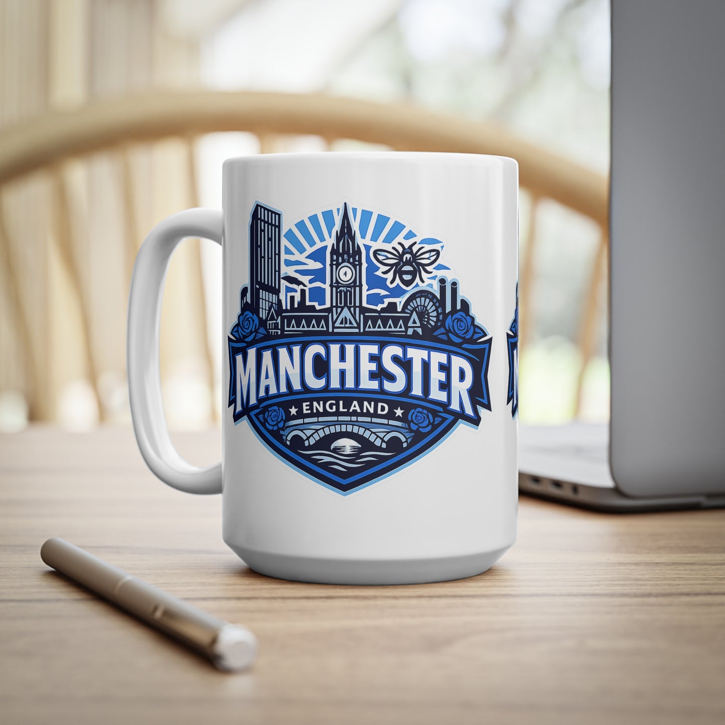 Manchester England Skyline Ceramic Mug — 11oz & 15oz Souvenir Coffee Cup