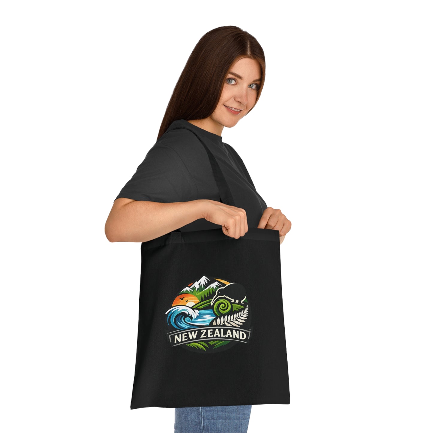 New Zealand Scenic Tote Bag — Kiwi, Fern & Mountain Cotton Shopper
