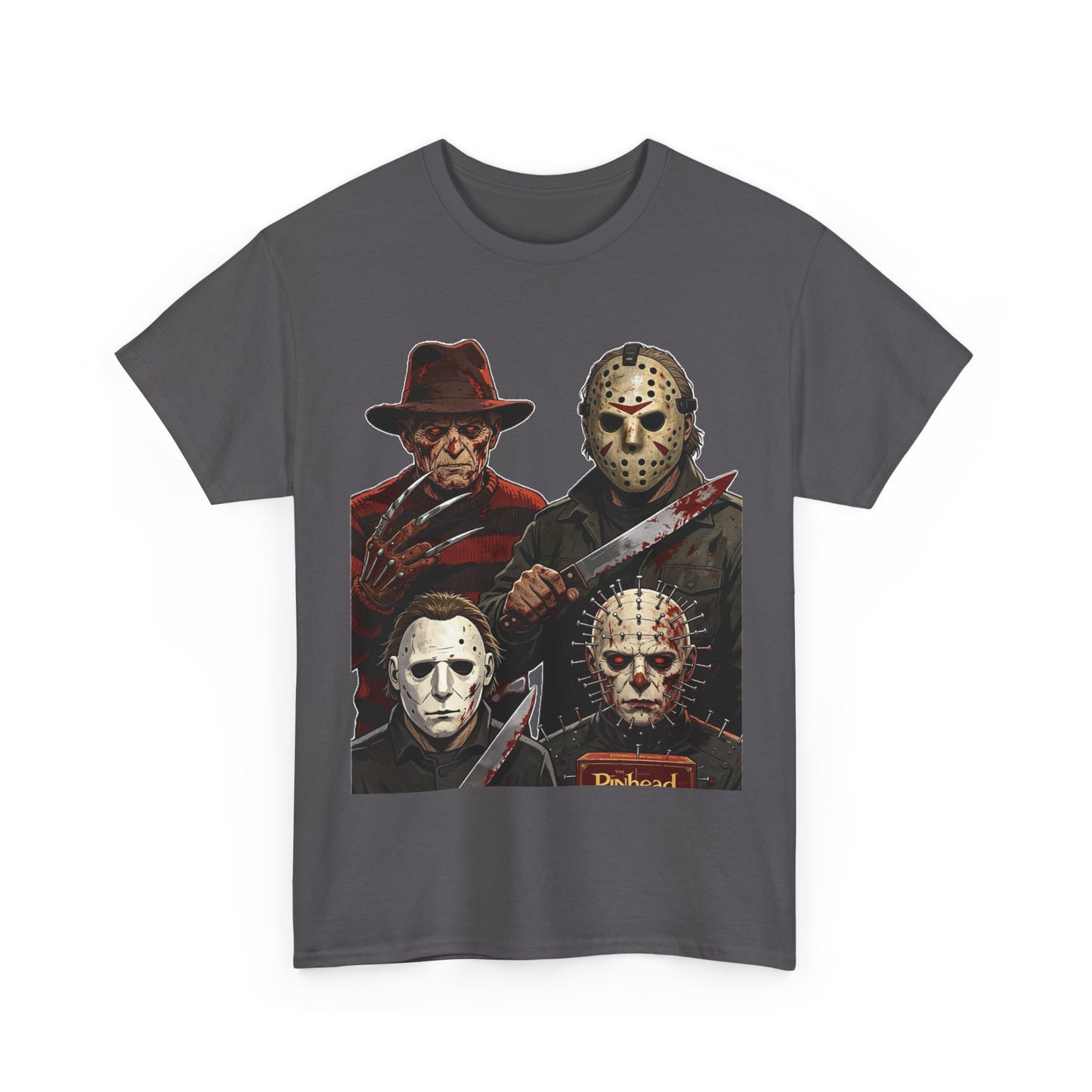 Horror Icons T-Shirt — Freddy, Jason, Michael & Pinhead Slasher Collage