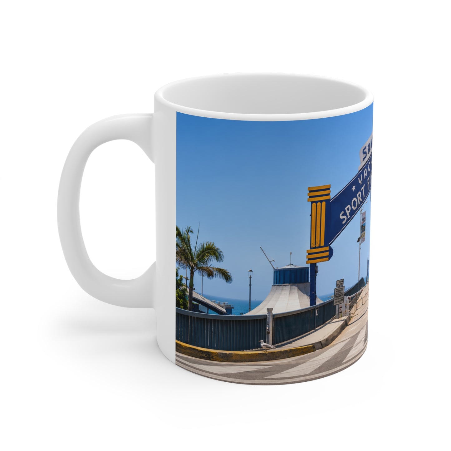 Santa Monica Pier Coffee Mug – 'Yacht Harbor Sport Fishing & Boating Cafes' 11oz/15oz Ceramic