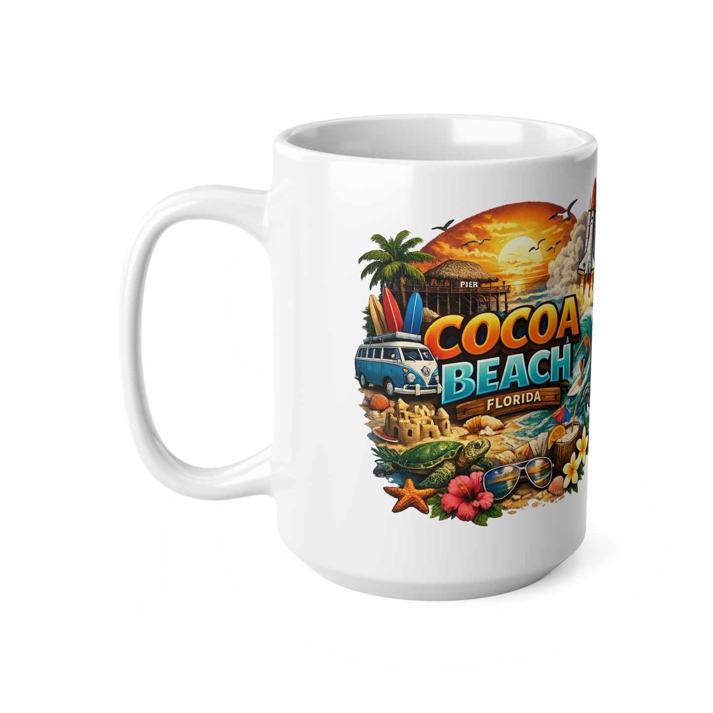 Cocoa Beach Florida Vintage Surf Mug – Retro Beach Scene Coffee Cup (11oz & 15oz)