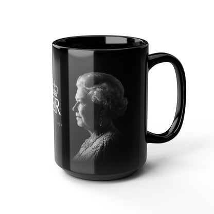 Queen Elizabeth II Memorial Black Mug – E II R Tribute Design (1926–2022)