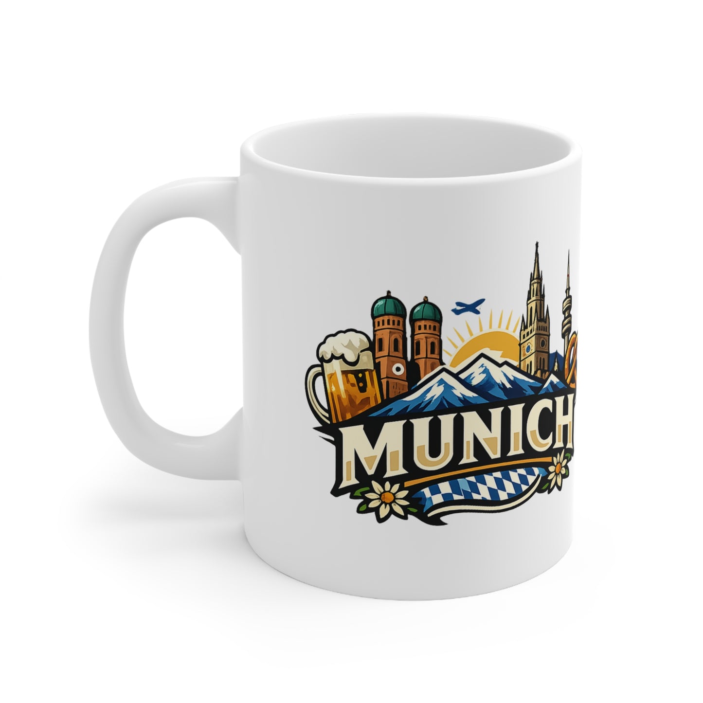 Munich Souvenir Coffee Mug — Bavarian Beer, Pretzel & Skyline Ceramic Mug (11oz/15oz)