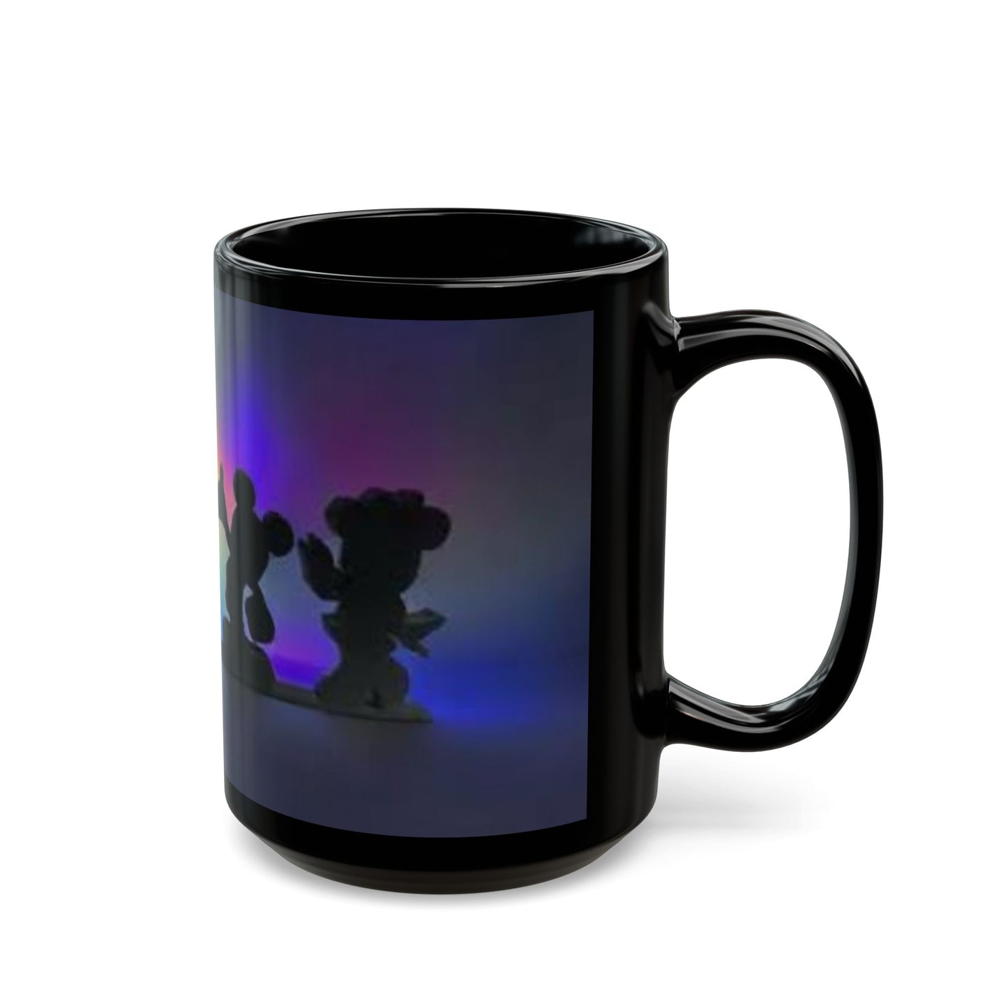 Silhouette Cartoon Characters Black Coffee Mug – Colorful Backlight Disney-Inspired 11oz/15oz