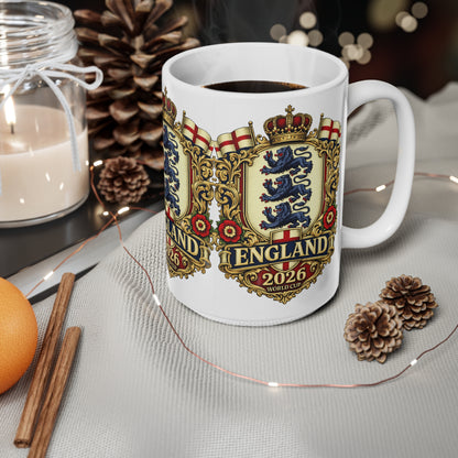 England 2026 World Cup Ceramic Mug — Vintage Three Lions Coffee Cup (11oz & 15oz)