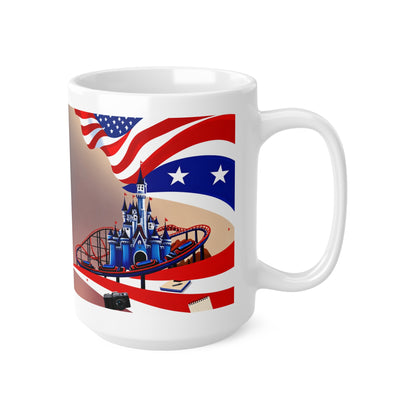 American Theme Park Coffee Mug — Patriotic Roller Coaster & Castle 11oz/15oz