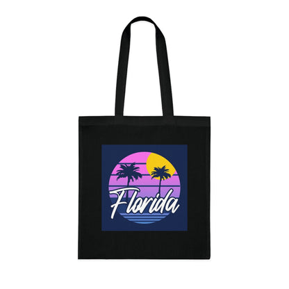 Florida Sunset Palm Tote Bag — Retro Beach Cotton Tote