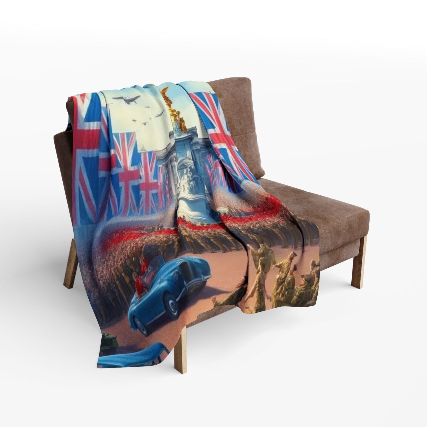 Union Jack Victory Fleece Blanket — Vintage WWII London Memorial Scene