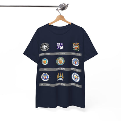 Manchester City Crest Timeline T-Shirt — Retro Club Crest History Tee