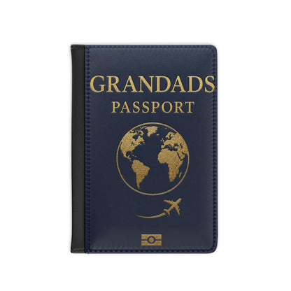 Grandads Passport Cover – Personalized Travel Passport Holder for Grandpa, Gold Globe Design