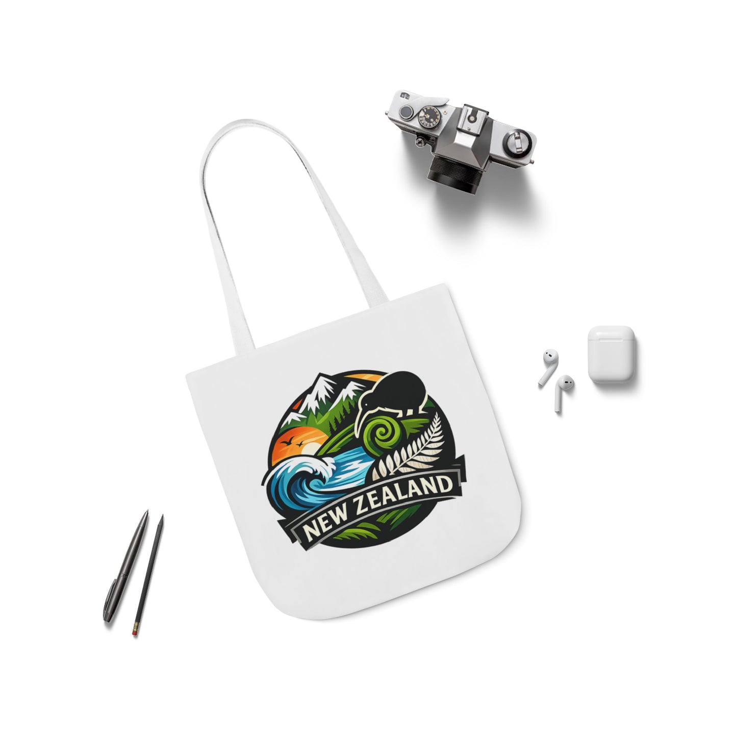New Zealand Scenic Tote Bag — Kiwi, Mountains & Waves Canvas Tote