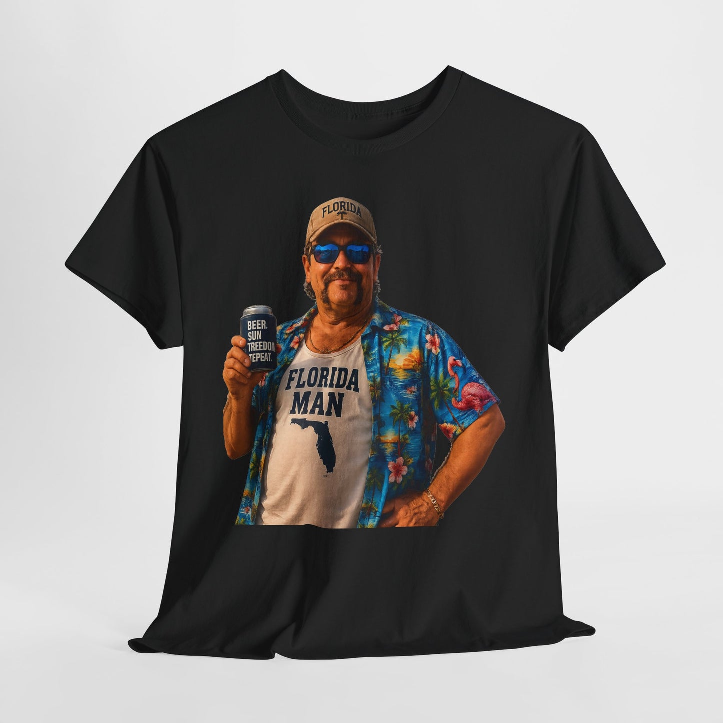 Florida Man Graphic Tee — Funny Vacation Shirt with Hawaiian Shirt Design