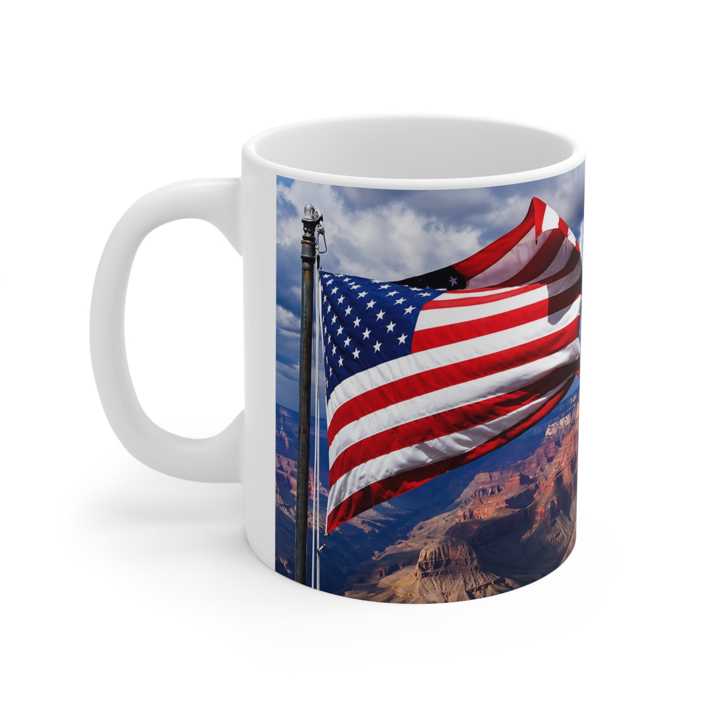 American Flag over the Grand Canyon Coffee Mug – Patriotic USA Ceramic Mug (11oz, 15oz)