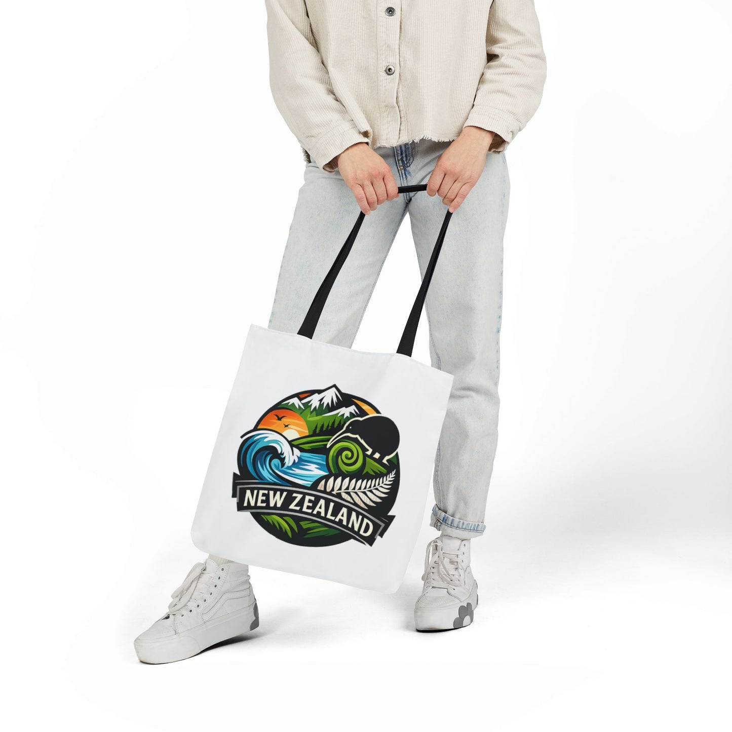 New Zealand Scenic Tote Bag — Kiwi, Mountains & Waves Canvas Tote