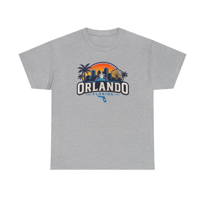 Orlando Florida Sunset T-Shirt — Retro Skyline & Palm Tree Vacation Tee