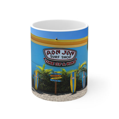 Ron Jon Surf Shop Photo Mug — Beach Surfboard Ceramic Coffee Cup (11oz & 15oz)