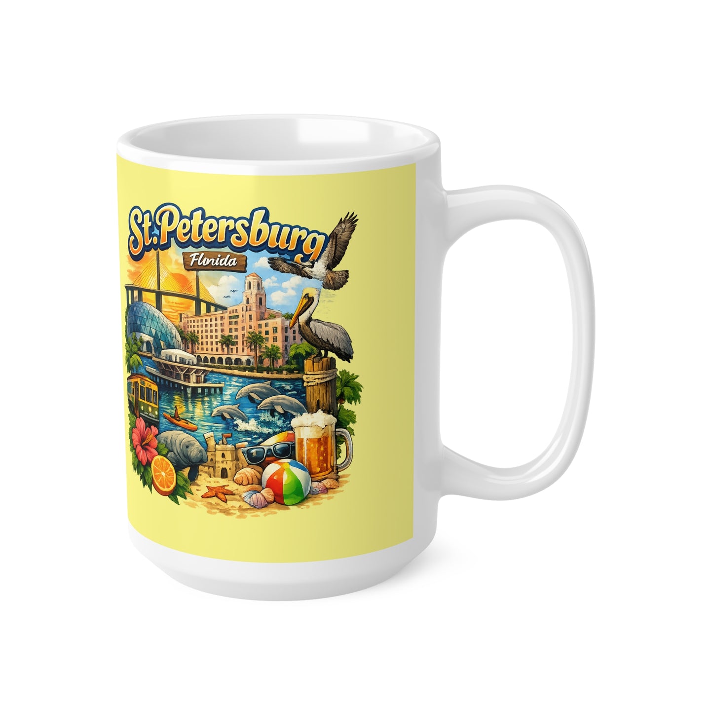 St. Petersburg Florida Retro Tourist Ceramic Coffee Mug — 11oz & 15oz