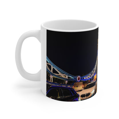 London Tower Bridge Night Photo Mug — Ceramic Coffee Cup, 11oz & 15oz