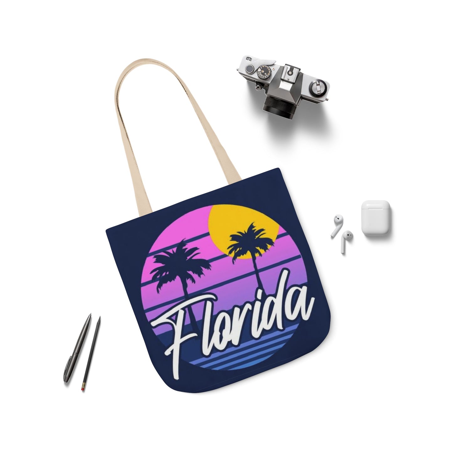 Florida Sunset Palm Tote Bag — Retro Beach Canvas Tote