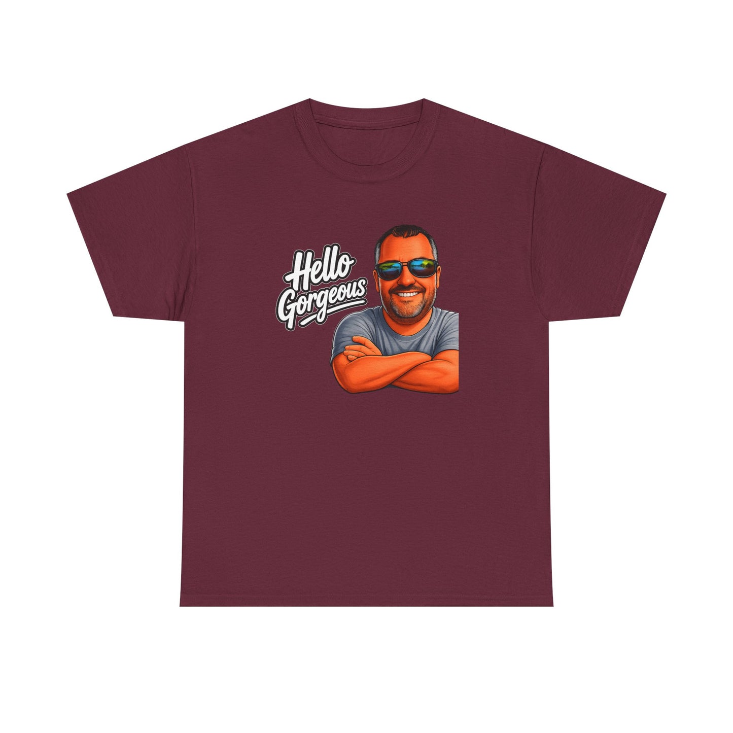 Hello Gorgeous Graphic Tee — Funny Retro Portrait T‑Shirt