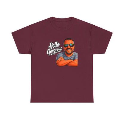 Hello Gorgeous Graphic Tee — Funny Retro Portrait T‑Shirt