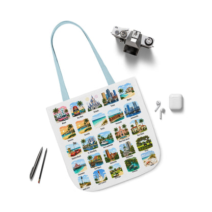 Florida City Landmark Collage Canvas Tote Bag — Vintage Travel Icons Print