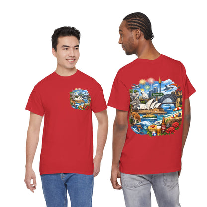 T-Shirt — Sydney Landmark Collage Tee (Opera House, Harbour Bridge, Koala & Beach Scene)