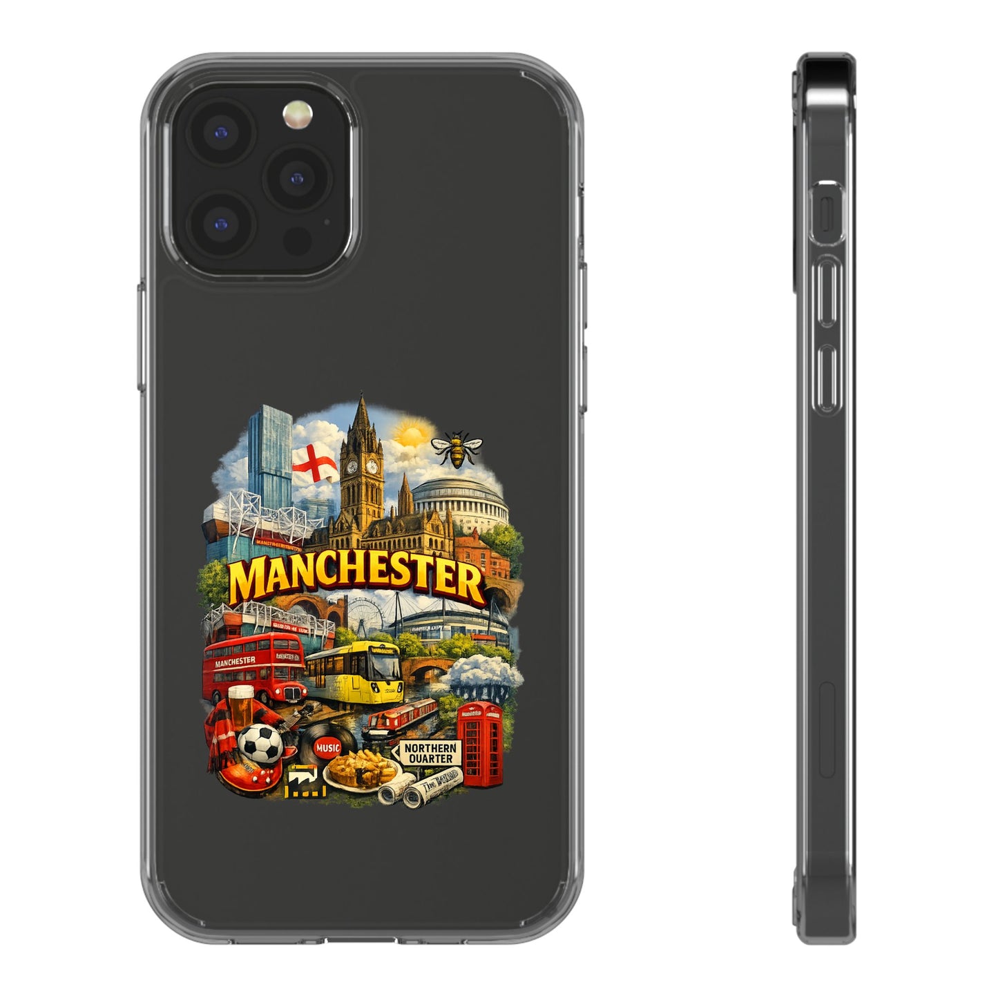 Manchester Landmark Clear Phone Case — Cityscape Collage Design