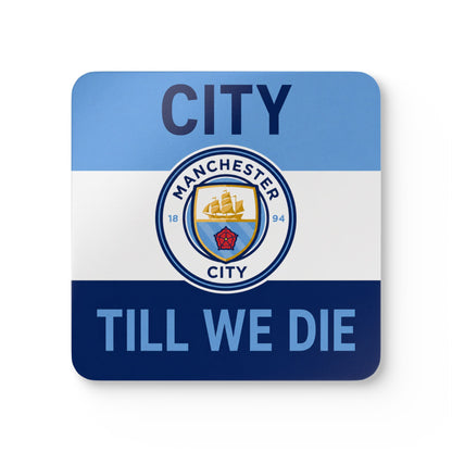 Manchester City Unofficial Corkwood Coaster Set — 'City Till We Die' Football Fan Drink Coasters